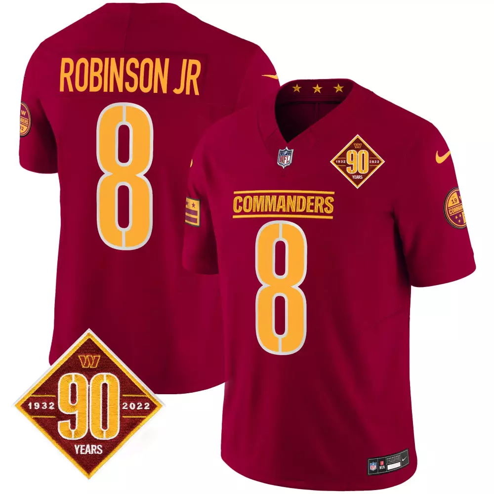 Robinson Jr. Burgundy Vapor Jersey | 90th Anniversary Washington Commanders | Stitched Fan Gear | For Men