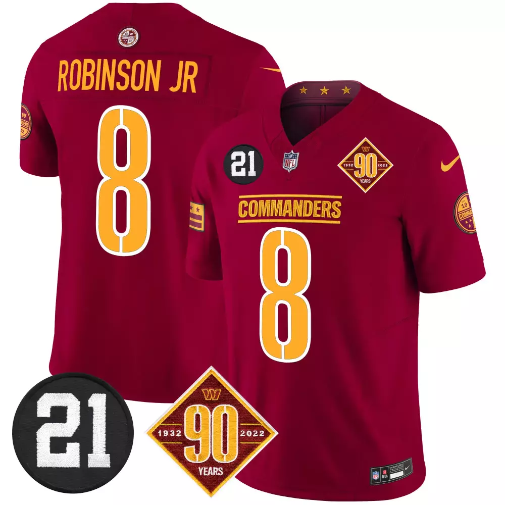 Robinson Jr. Burgundy Vapor Limited Jersey | 90th Anniversary Sean Taylor Patch | Washington Commanders | Stitched Fan Gear | For Men