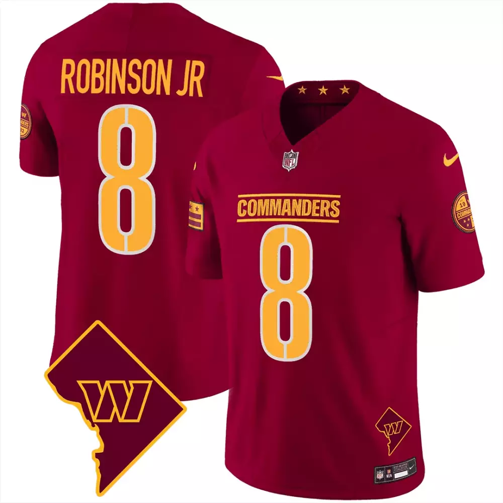 Robinson Jr. Burgundy Washington DC Map Patch Jersey | Washington Commanders | Stitched Fan Gear | For Men