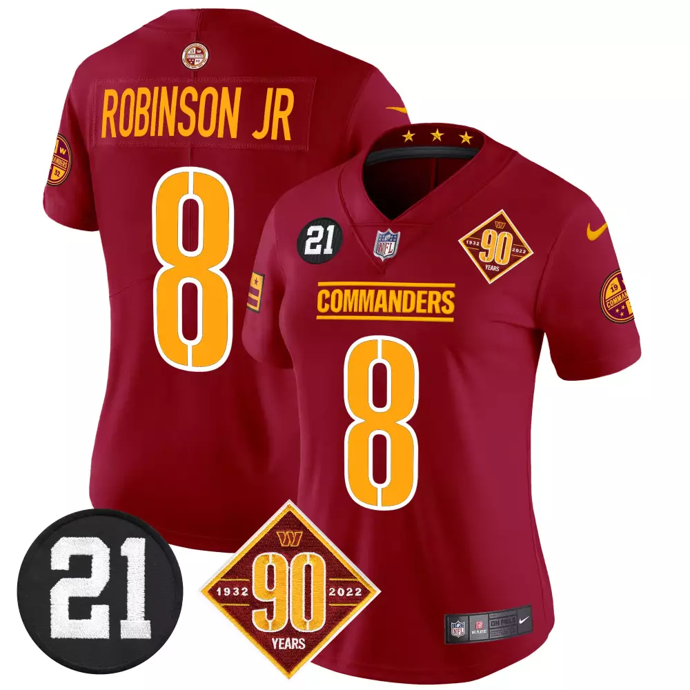 Robinson Jr. Burgundy Women's Washington Commanders 90th Sean Taylor Patch Vapor Limited Jersey | All Stitched | Fan Gear for Men, Women & Youth