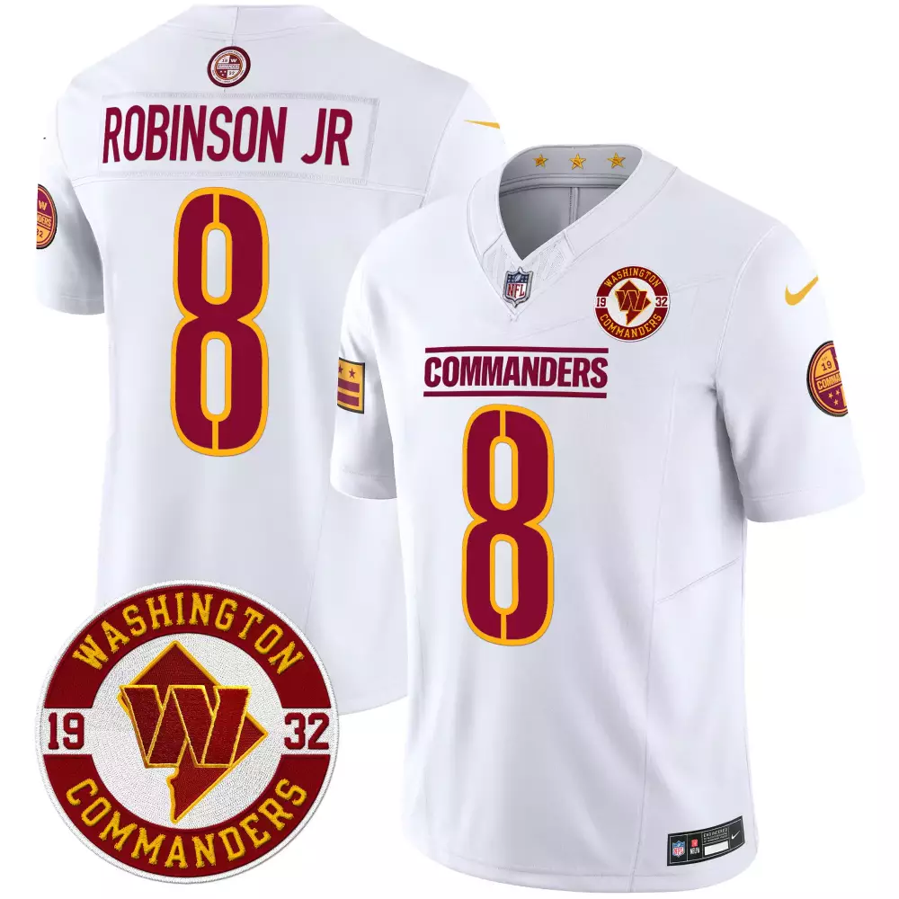 Robinson Jr. White Men's Washington Commanders 2024 Vapor Limited Jersey | Est 1932 Patch | All Stitched | Fan Gear for Men, Women & Youth