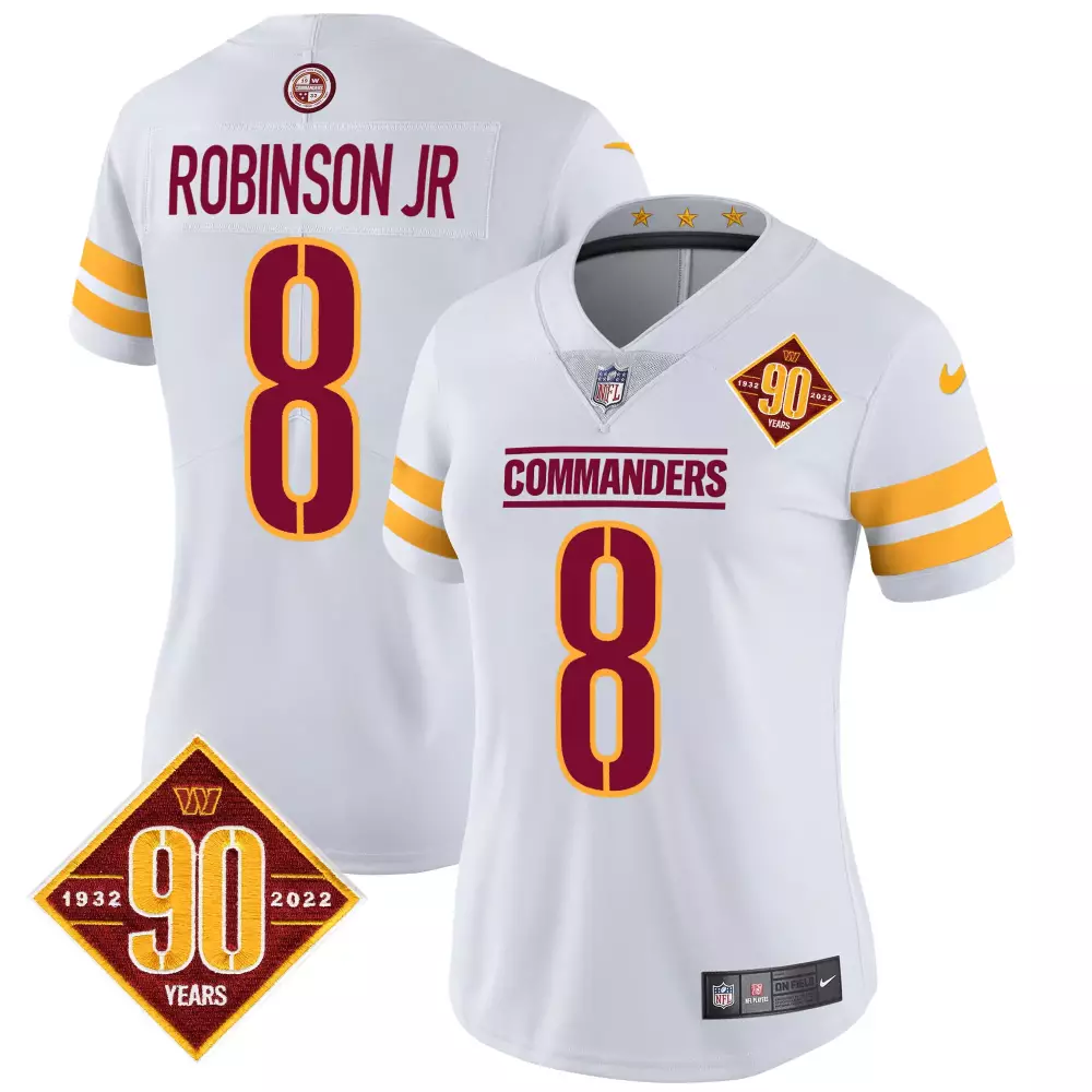 Robinson Jr. Women's Washington Commanders 90th Anniversary Patch Vapor Jersey V2 | All Stitched | For Women & Youth