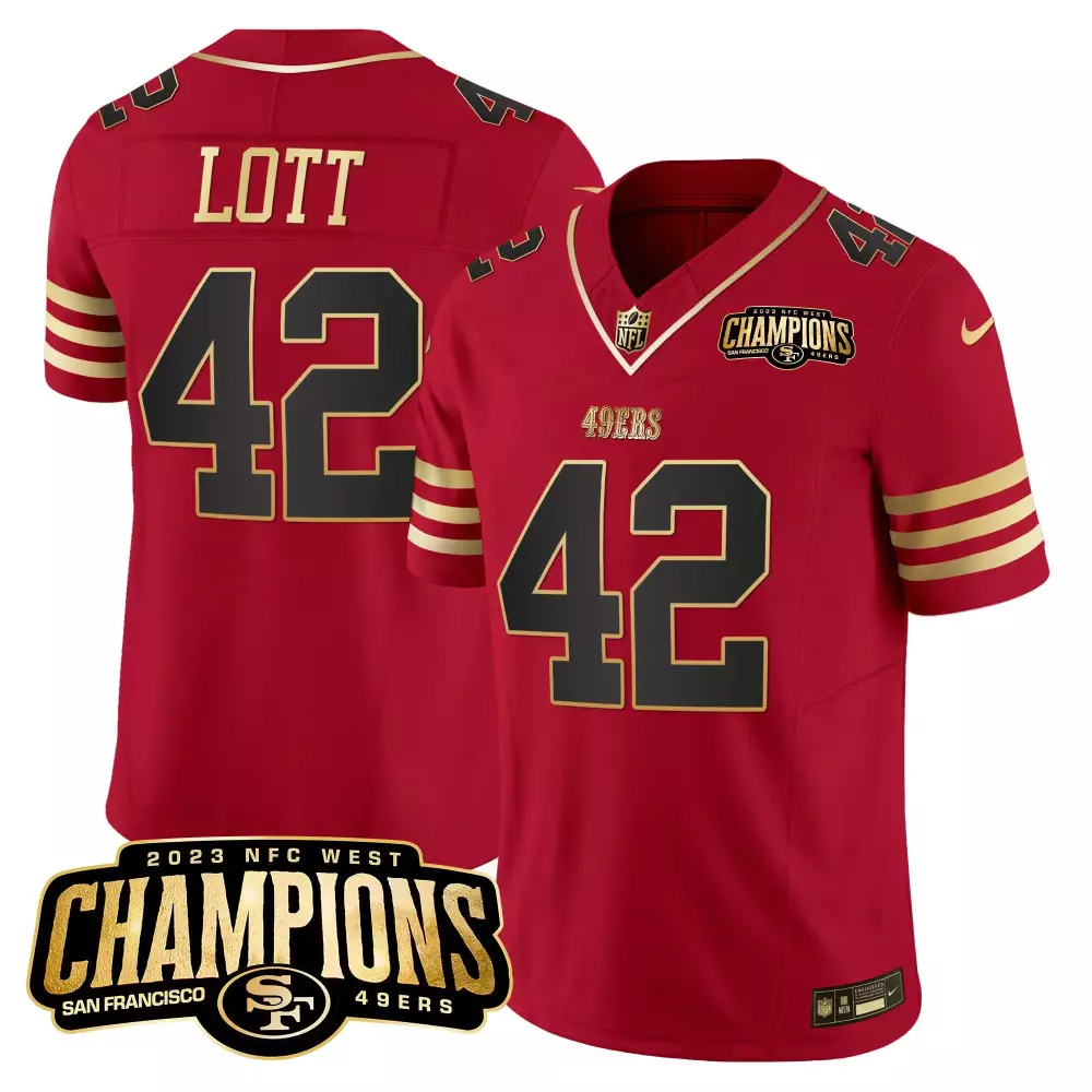 Ronnie Lott Scarlet Limited Stitched Jersey | 49ers 2023 NFC West Champions | Fan Gear for Men, Women & Youth