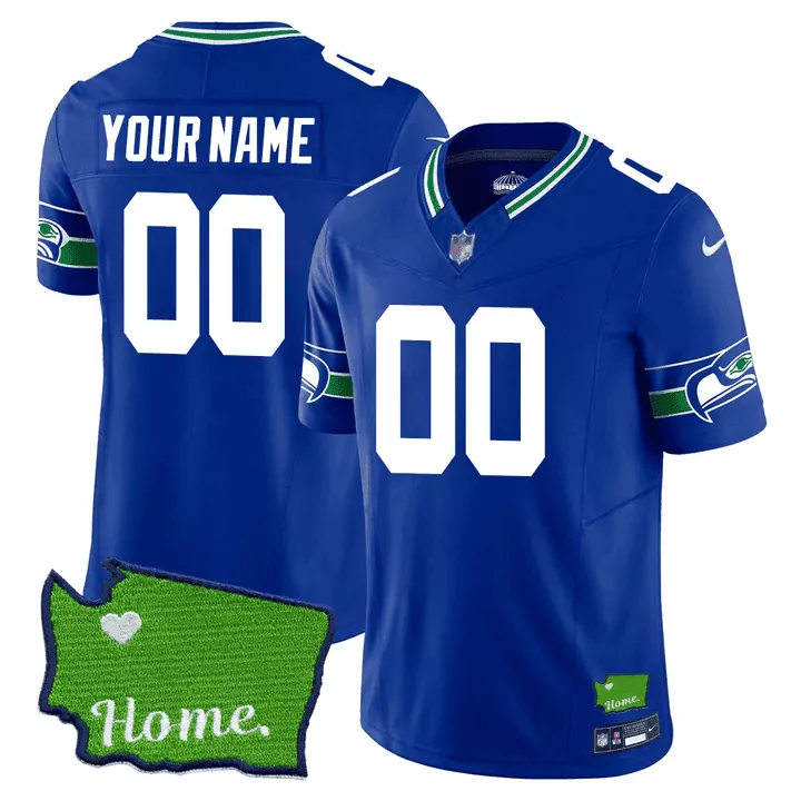 Seattle Seahawks Washington Home Patch Custom Jersey | Royal Stitched Style | For Men, Women & Youth
