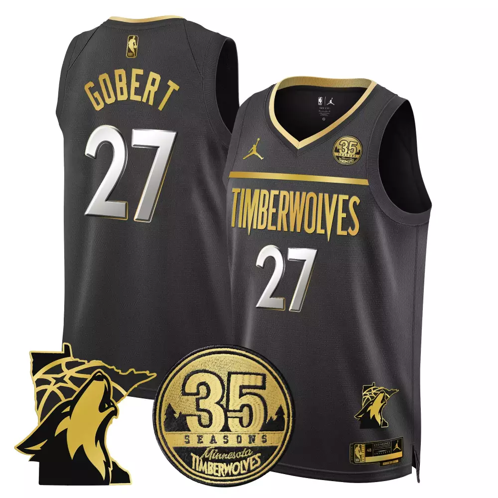 Rudy Gobert Black Gold 35th Season Swingman Jersey | Stitched Minnesota Timberwolves Fan Gear | For Men, Women & Youth