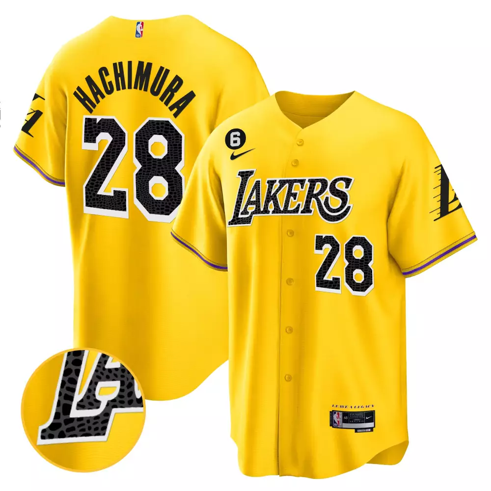 Rui Hachimura Gold Cool Base Mamba Jersey | Los Angeles Lakers | All Stitched Fan Gear for Men, Women & Youth