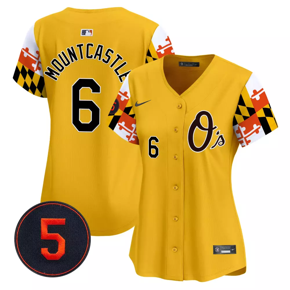Ryan Mountcastle Gold Women's Baltimore Orioles Robinson Patch Jersey V5 | Stitched Limited Edition Fan Gear | For Men, Women & Youth