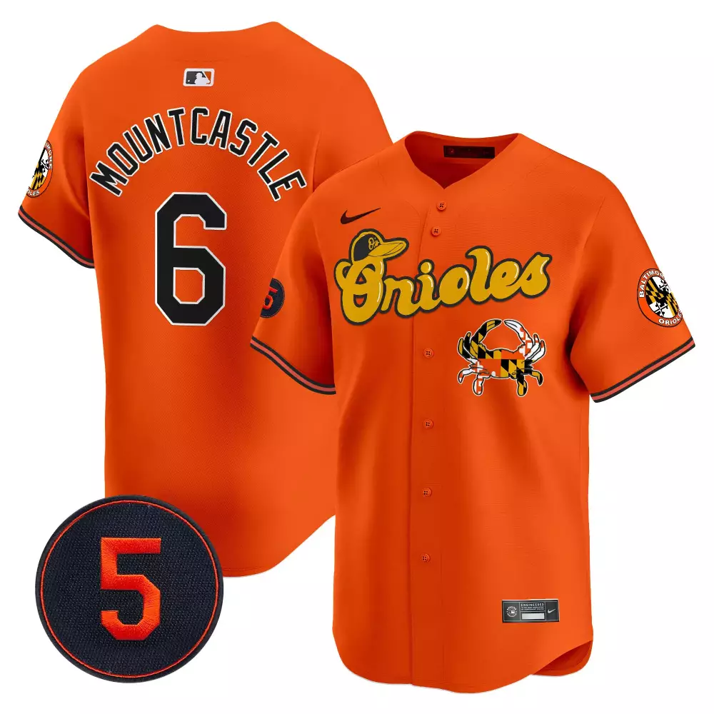Ryan Mountcastle Orange Men's Baltimore Orioles Robinson Patch Jersey V6 | Stitched Limited Edition Fan Gear | For Men, Women & Youth