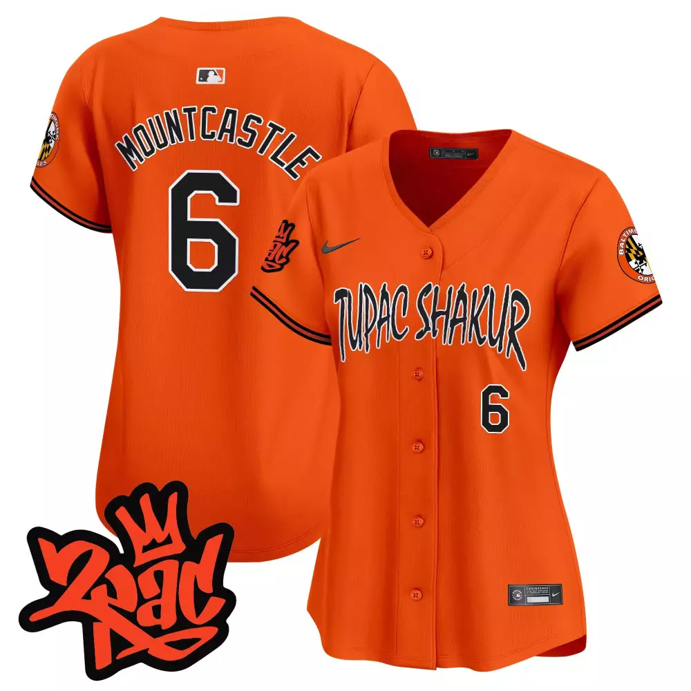 Ryan Mountcastle Baltimore Orioles Orange Vapor Premier Jersey | Tupac Shakur Limited Edition | Stitched Fan Gear | For Women & Youth