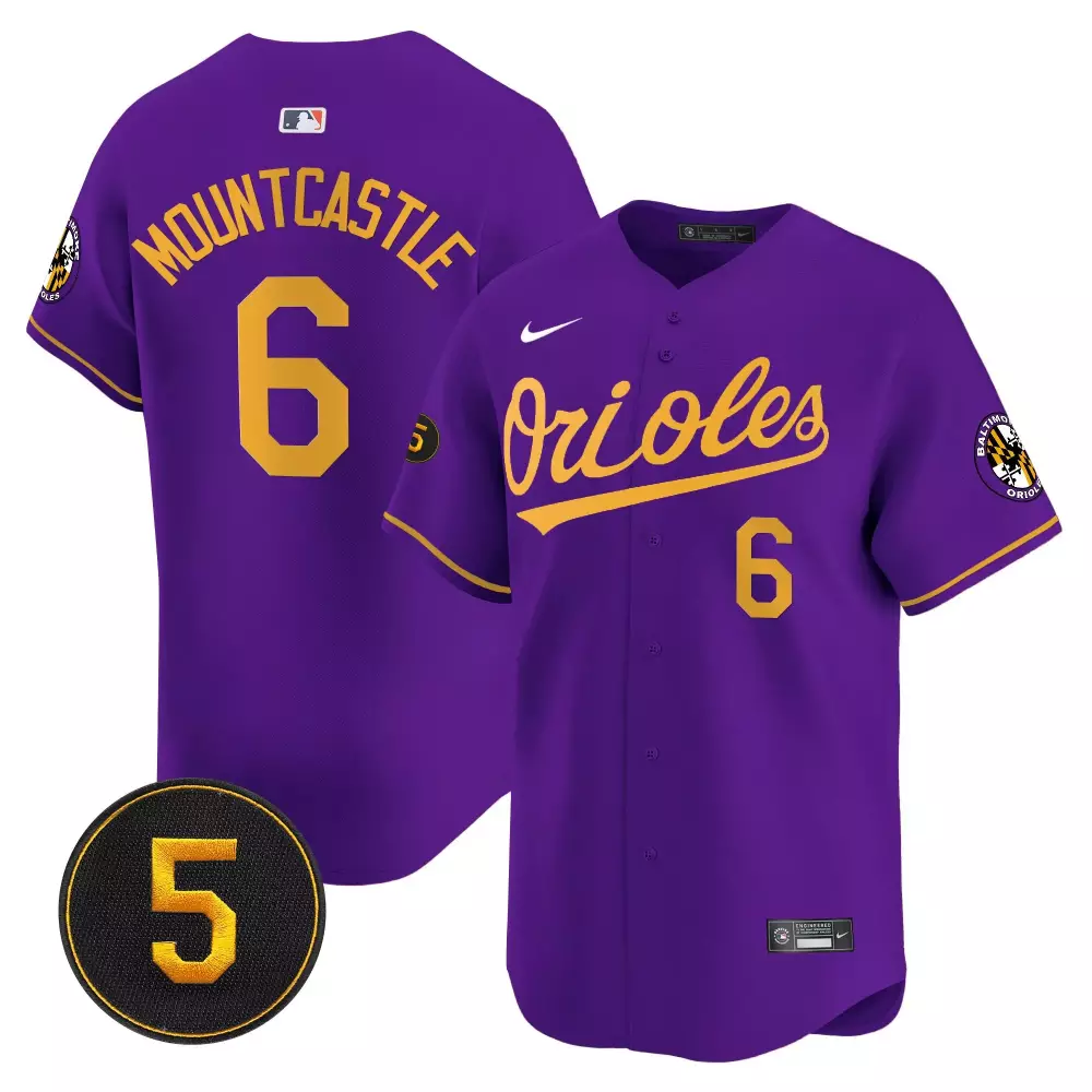Ryan Mountcastle Baltimore Orioles Purple Gold Womens Vapor Premier Jersey | Robinson Patch Limited Edition | Stitched Fan Gear | For Women & Youth