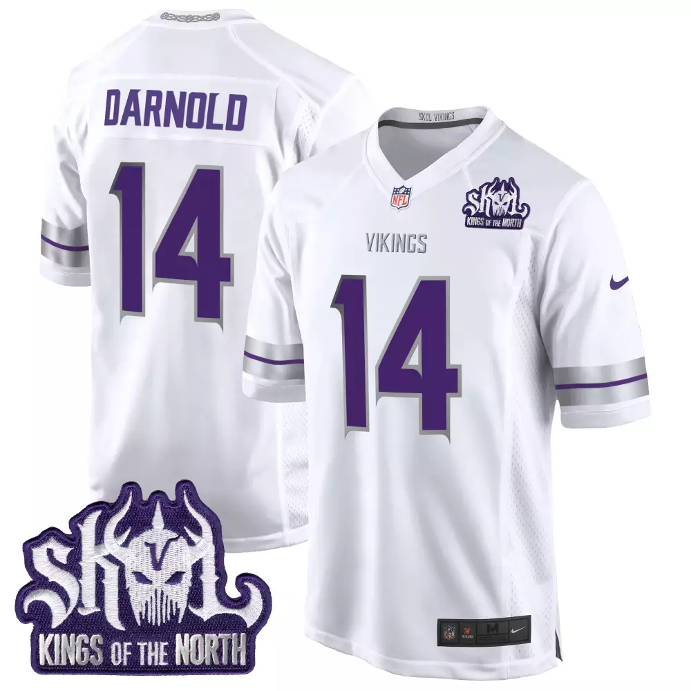 Sam Darnold White Men's Minnesota Vikings 2024 Winter Warrior Skol Patch Game Jersey | Stitched | For Men, Women & Youth