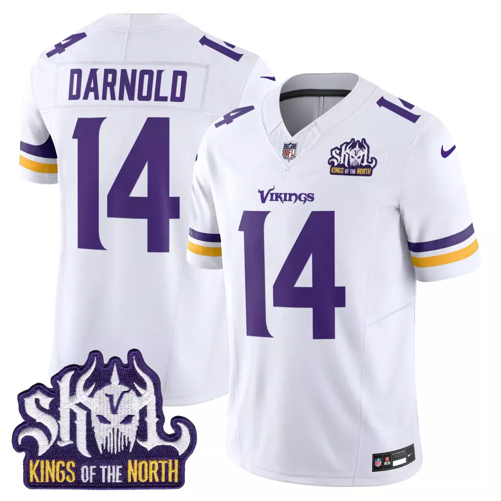 Sam Darnold White Men's Minnesota Vikings Kings of the North Patch Vapor Limited Jersey | Stitched | For Men, Women & Youth