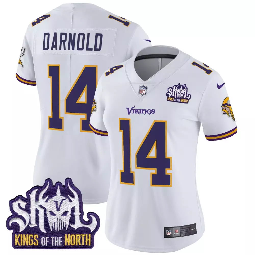 Sam Darnold White Women's Minnesota Vikings King of the North Patch Throwback Vapor Limited Jersey | Stitched | For Men, Women & Youth