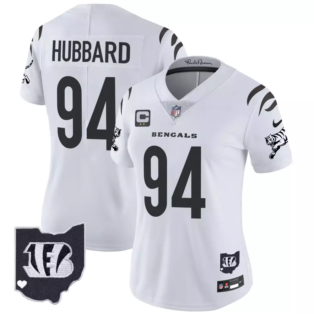 Sam Hubbard Cincinnati Bengals 2024 White Vapor Limited Jersey | Women's Stitched Fan Gear | For Men, Women & Youth