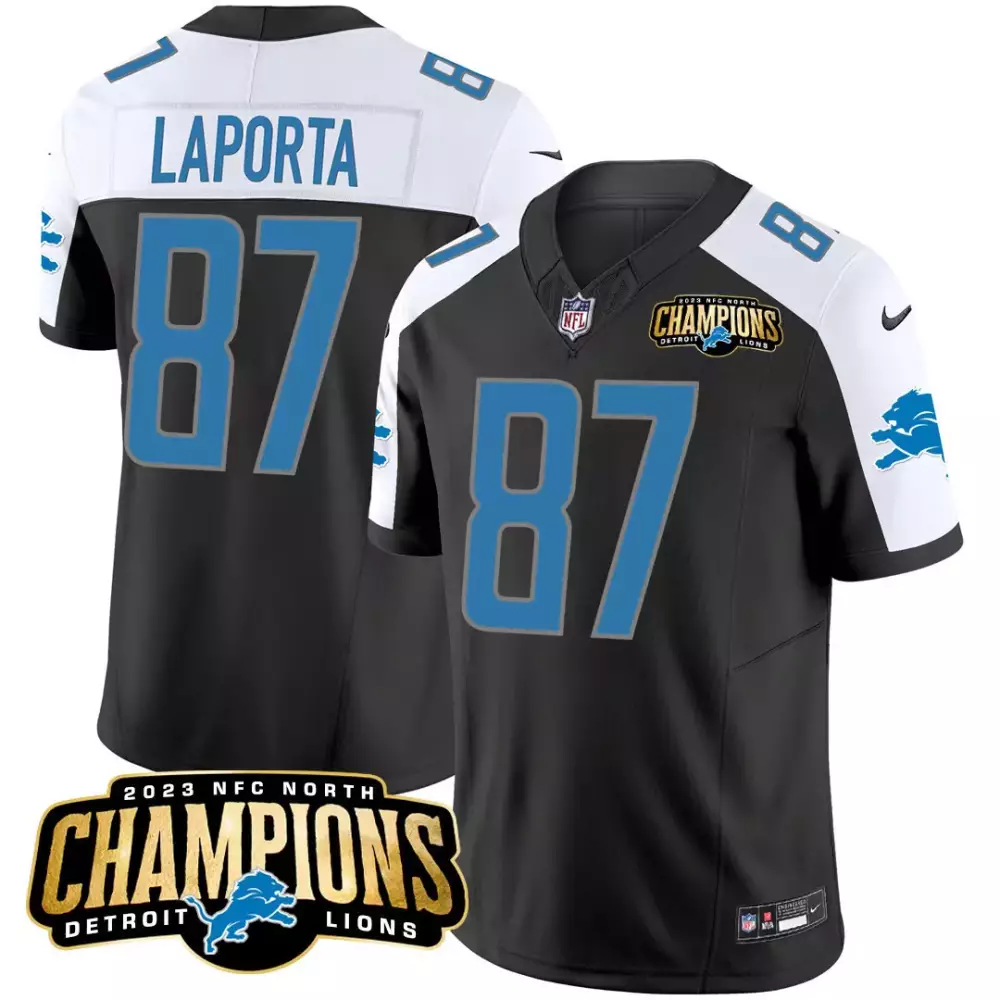 Sam Laporta Detroit Lions 2023 NFC North Champions Black Alternate Jersey | Stitched Vapor Edition | Fan Gear for Game Day | For Men, Women & Youth