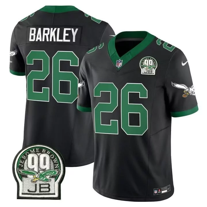 Saquon Barkley Philadelphia Eagles Jerome Brown Patch Black Kelly Green Alternate Jersey V2 | Men's Fan Gear | For Men, Women & Youth
