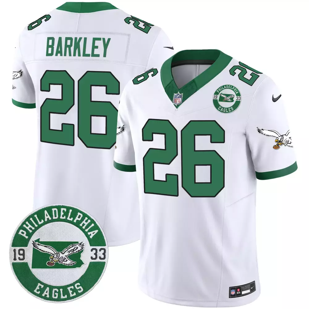 Saquon Barkley Kelly White 2024 Throwback Vapor Limited Jersey | Philadelphia Eagles Fan Gear | All Stitched for Men, Women & Youth