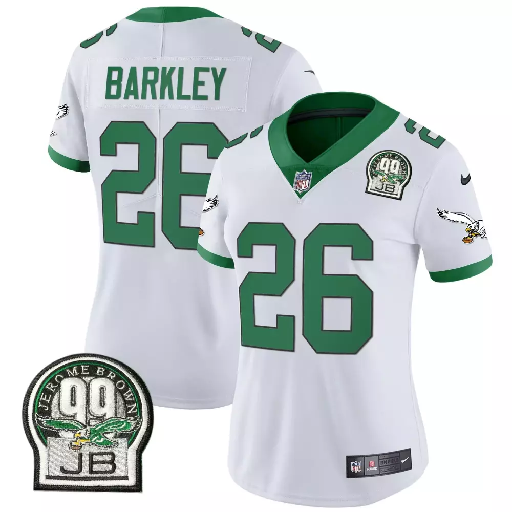 Saquon Barkley Kelly White Women's Super Bowl LIX Patch Vapor Limited Jersey | Philadelphia Eagles Fan Gear | All Stitched for Men, Women & Youth