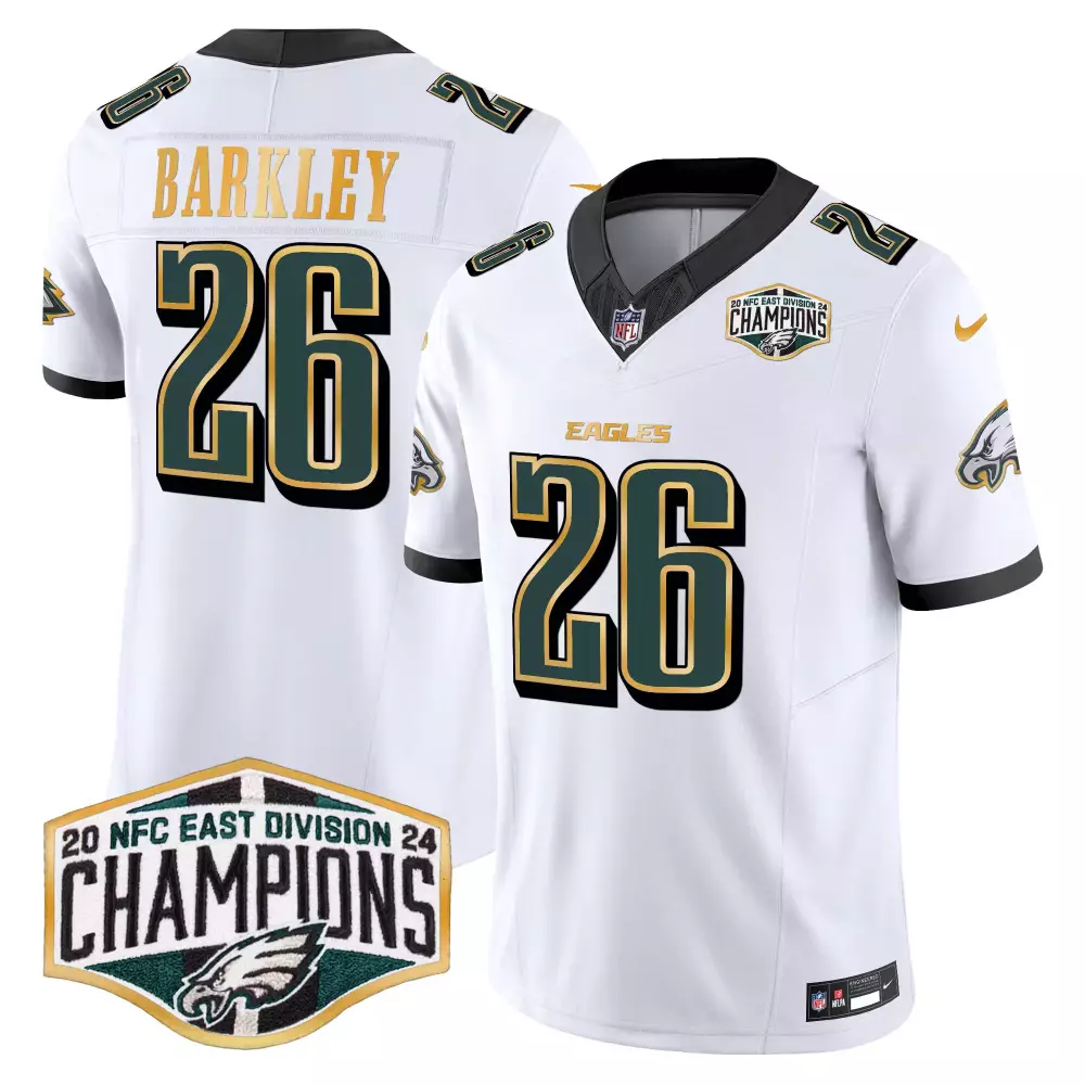 Saquon Barkley Philadelphia Eagles 2024 NFC East Champions Jersey | Gold Trim Vapor Limited Edition | Fan Gear for Men, Women & Youth
