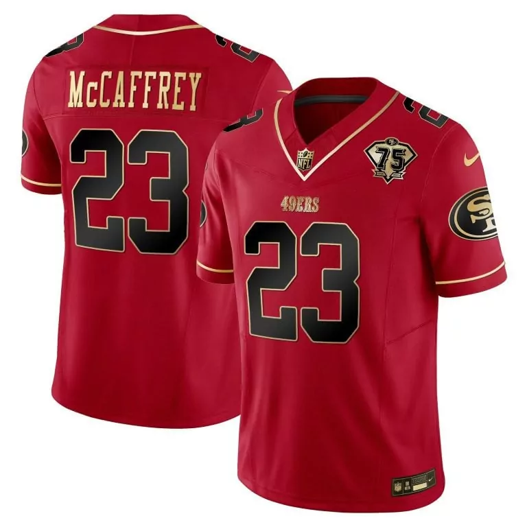 Christian McCaffrey 49ers Scarlet Limited Youth Jersey | 75th Anniversary Throwback | Vapor Limited Edition Fan Gear | For Men, Women & Youth