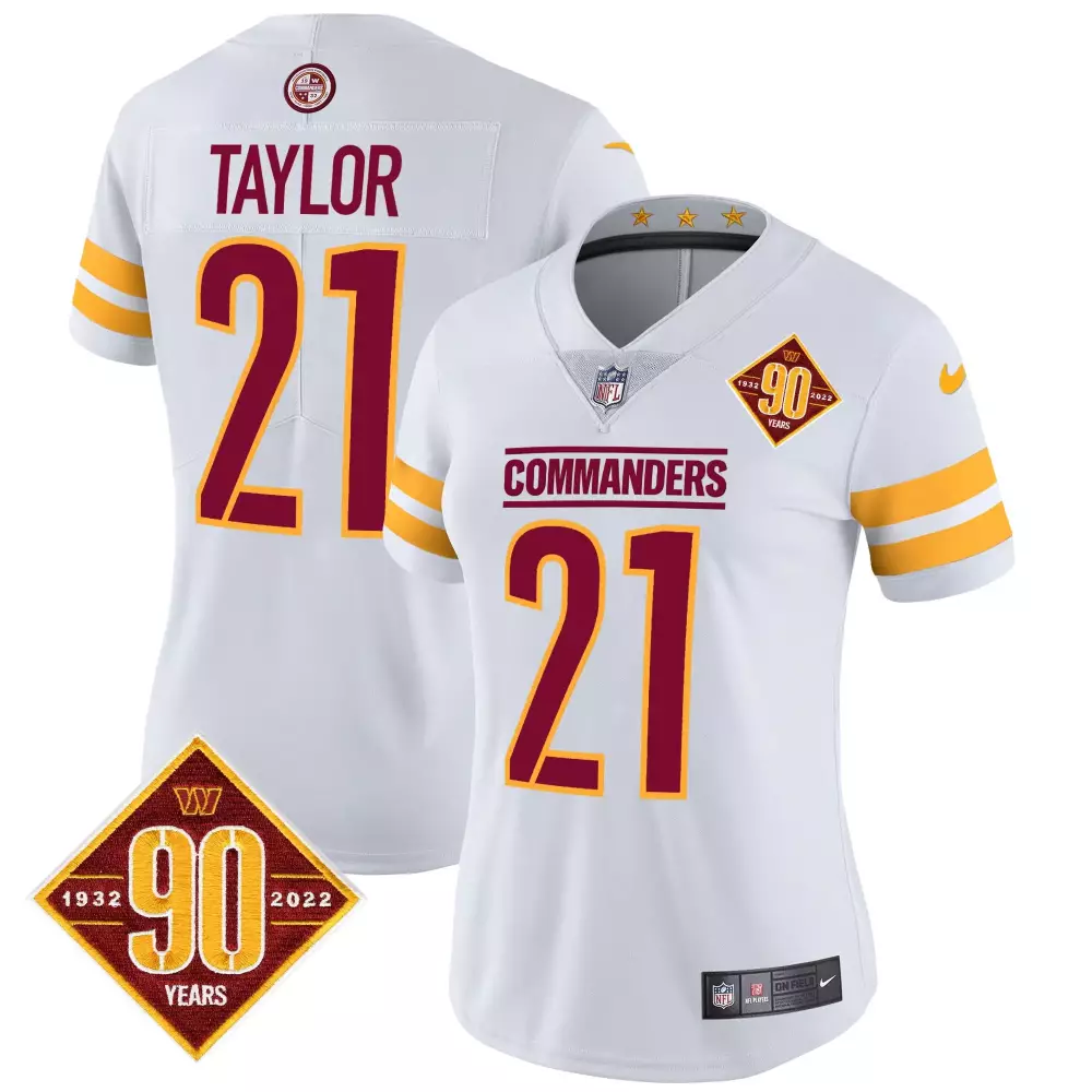 Sean Taylor Washington Commanders 90th Anniversary Patch Vapor Jersey V2 | Stitched White | Exclusive Fan Gear | For Women