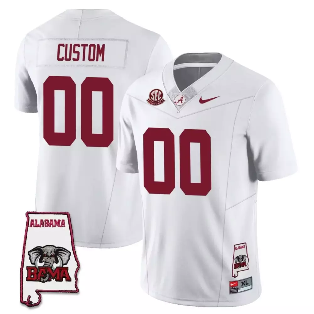 SEC Graduate Map White Alabama Crimson Tide 2023 Youth Custom Jersey | All Stitched | Game Day Outfit | For Youth