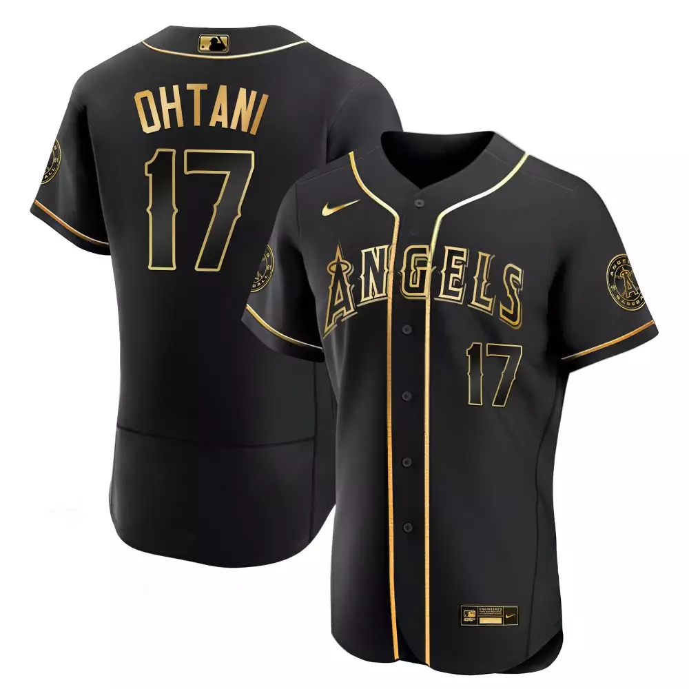 Shohei Ohtani Flex Black Gold Los Angeles Angels Jersey | All Stitched Limited Edition | Fan Gear | For Men, Women & Youth
