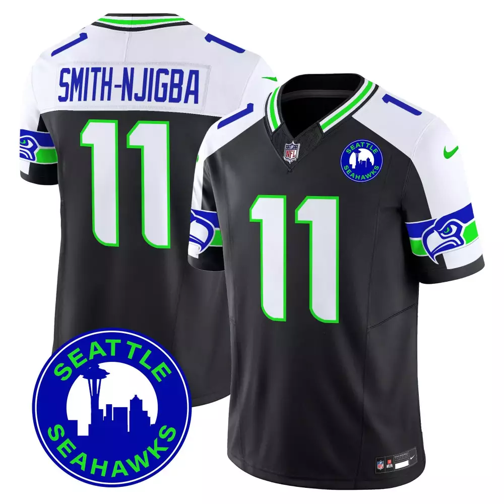 Smith Njigba Black Alternate Jersey | Seattle Seahawks 2024 City Patch | Limited Edition Stitched Fan Gear | For Men, Women & Youth