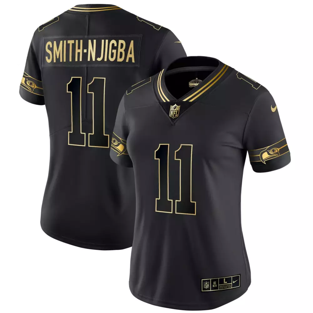 Smith Njigba Black Gold Women's Throwback Jersey | All Stitched | Fan Gear for Game Day | For Men, Women & Youth