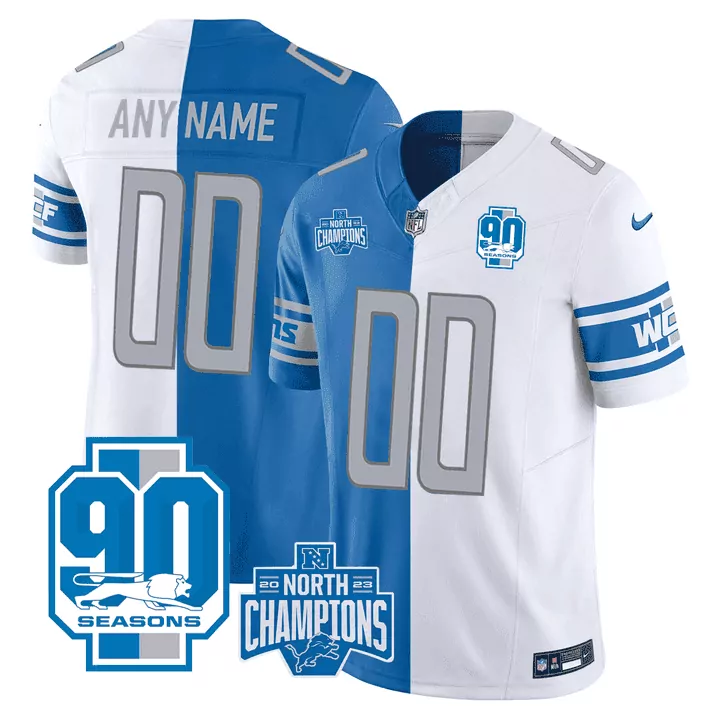 Split Blue White Youth's 90th Season NFC Champions Patch Custom Jersey | All Stitched | For Men, Women & Youth