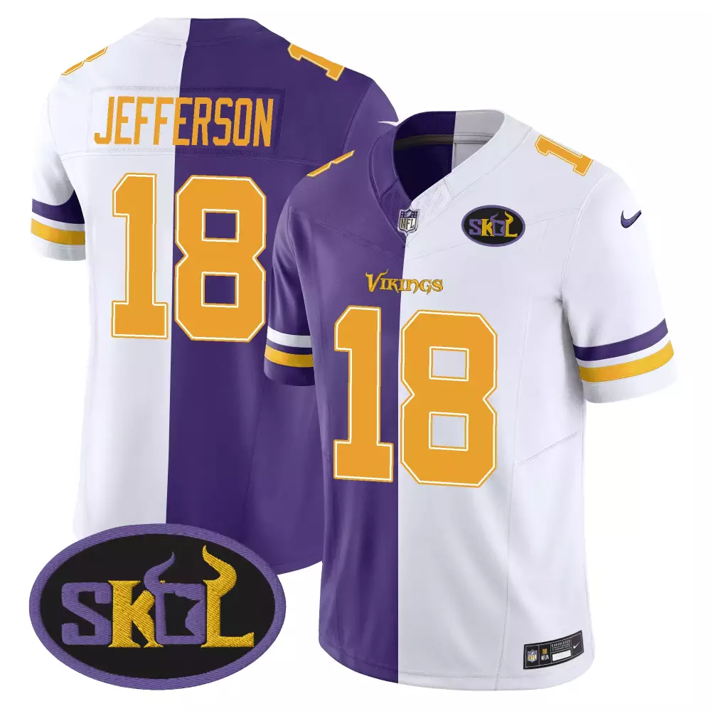 Justin Jefferson Minnesota Vikings Men's Split Purple White Skol Patch Jersey | All Stitched Fan Gear | For Men, Women & Youth