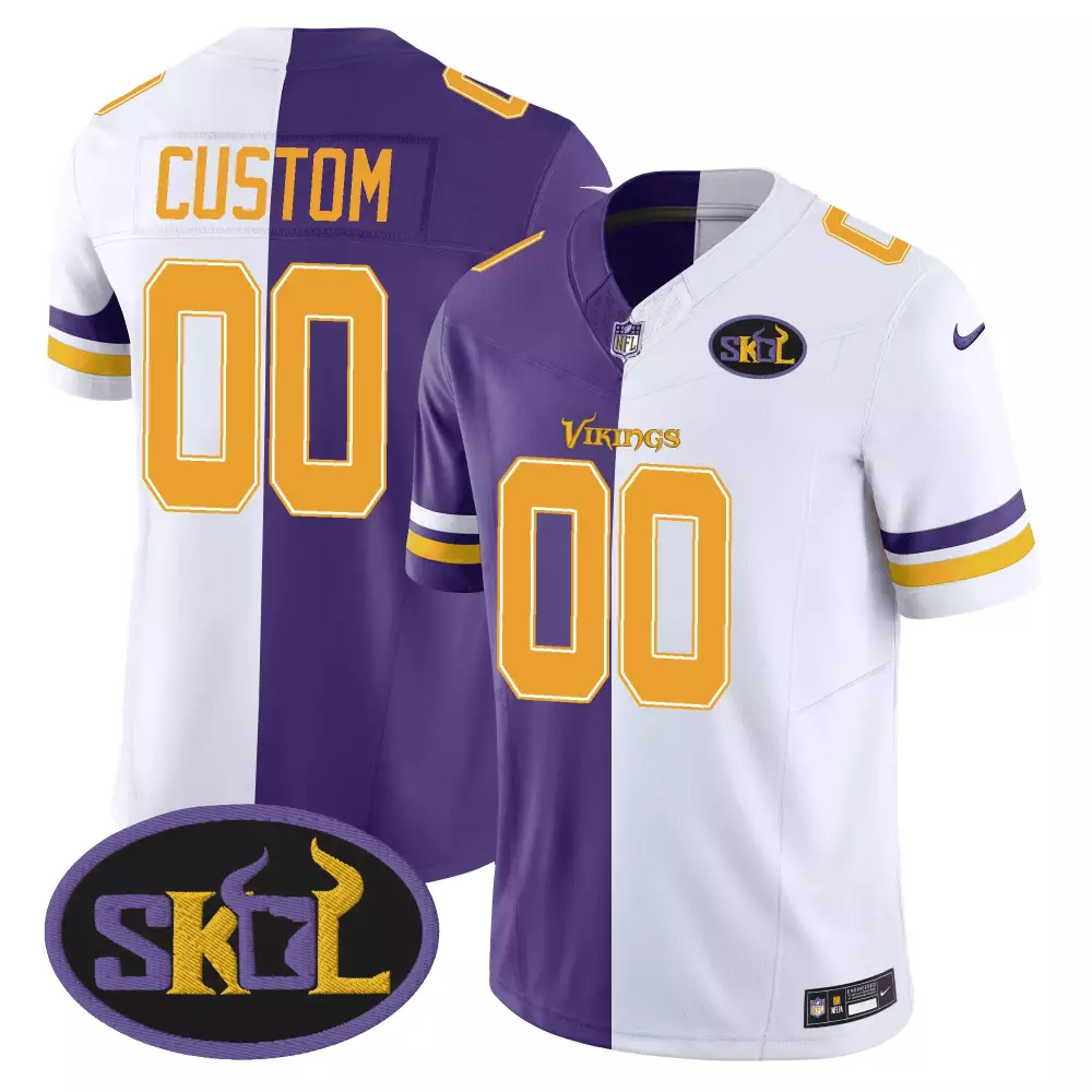 Minnesota Vikings Youth Custom Split Jersey | Skol Patch | Purple & White Stitched | For Men, Women & Youth