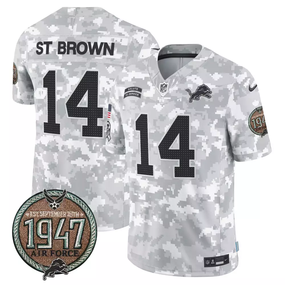 St Brown Air Force Men's Vapor Limited Jersey | Detroit Lions 2024 Salute to Service | Stylish Fan Gear | For Men, Women & Youth
