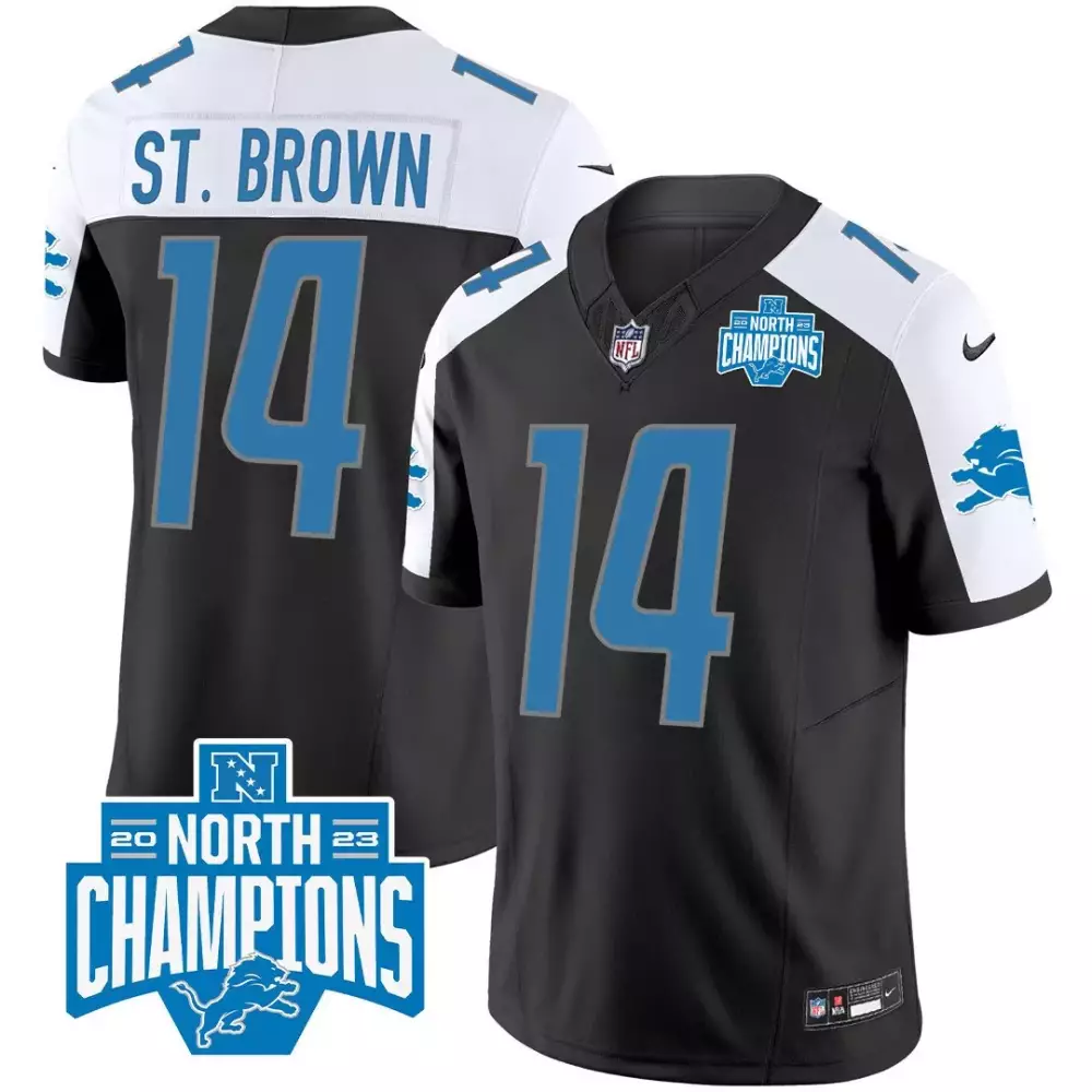 St. Brown Detroit Lions 2023 NFC North Division Champions Patch Black Alternate Vapor Jersey | Stitched Fan Gear for Men | For Men, Women & Youth
