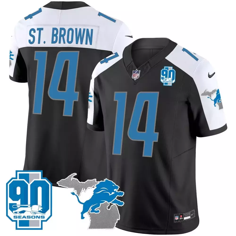 St. Brown Detroit Lions 90th Year Michigan Patch Black Alternate Vapor Jersey | Stitched Fan Gear for Men | For Men, Women & Youth
