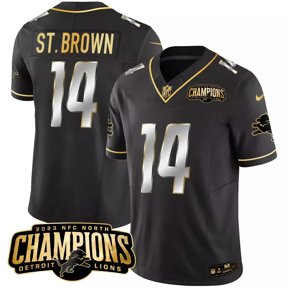 St. Brown Men's Detroit Lions 2023 NFC North Champions Jersey | Black Limited with Patch | Stitched Vapor Edition | For Men, Women & Youth