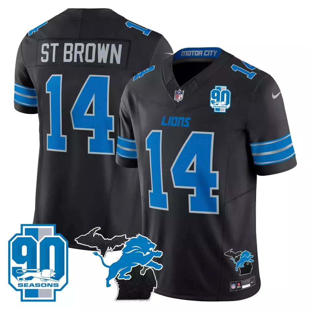 St. Brown Detroit Lions 2024 Michigan 90th Year Patch Vapor Jersey | All Stitched | For Men, Women & Youth