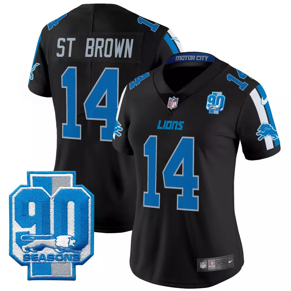 St. Brown Detroit Lions Women's Vapor Jersey | 90th Year Patch | All Stitched Limited Edition Fan Gear | For Men, Women & Youth