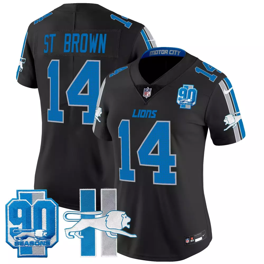 St. Brown Detroit Lions Throwback Women's Vapor Jersey | 90th Year Patch | All Stitched Limited Edition Fan Gear | For Men, Women & Youth