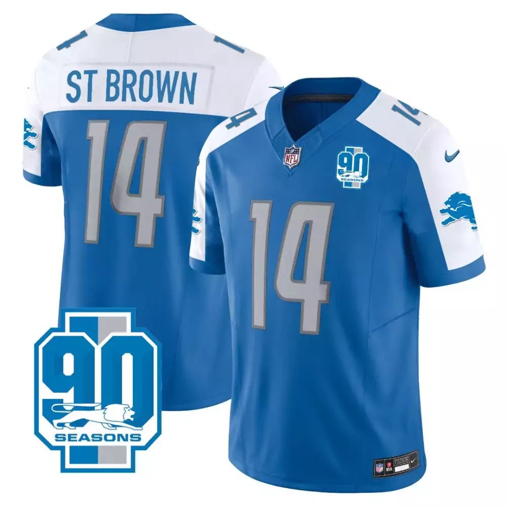 St. Brown Detroit Lions 90th Year Patch Jersey | All Stitched Limited Edition Fan Gear | For Men, Women & Youth