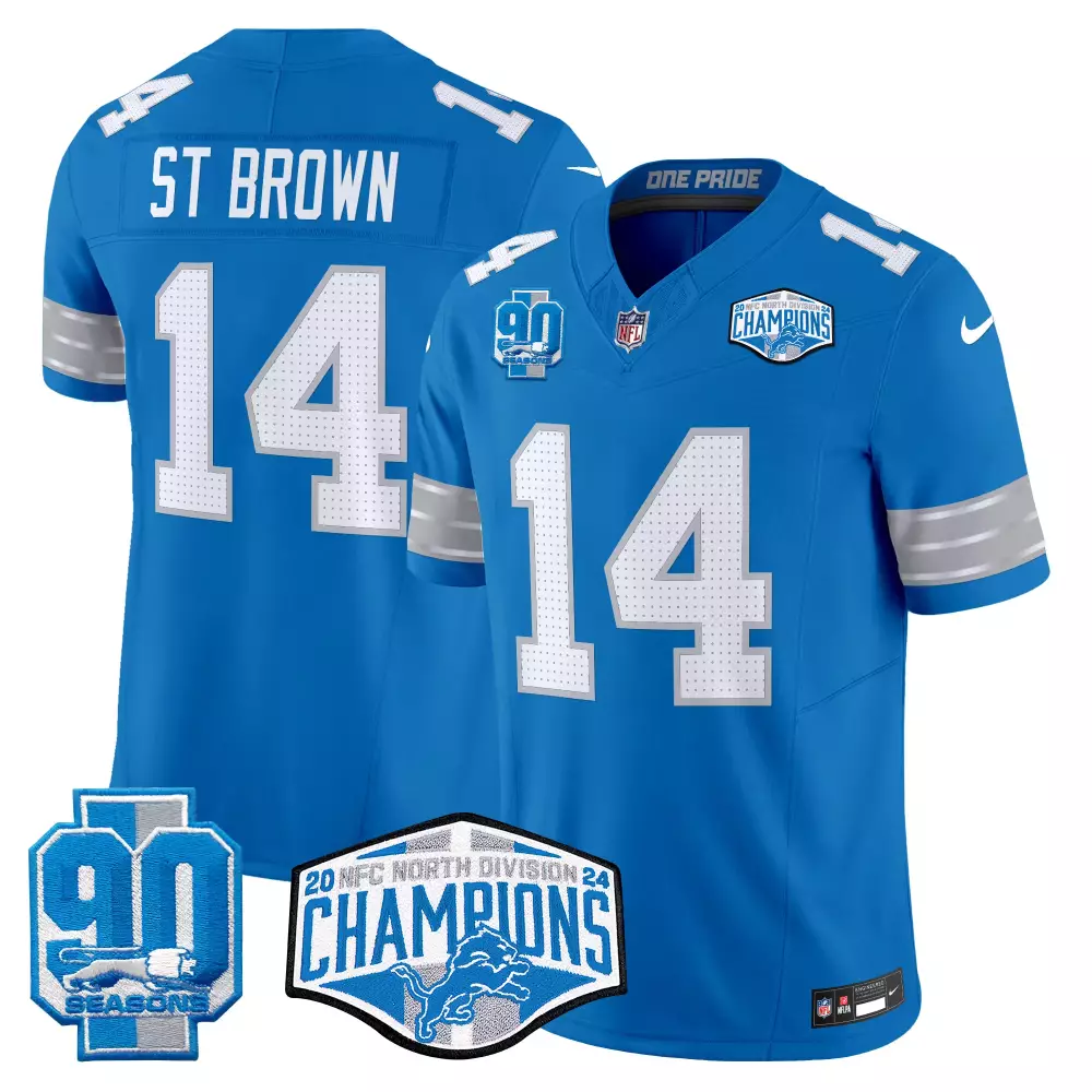 St. Brown Detroit Lions 2024 NFC North Division Champions Patch Vapor Limited Jersey | Blue Style | All Stitched Fan Gear for Men, Women & Youth