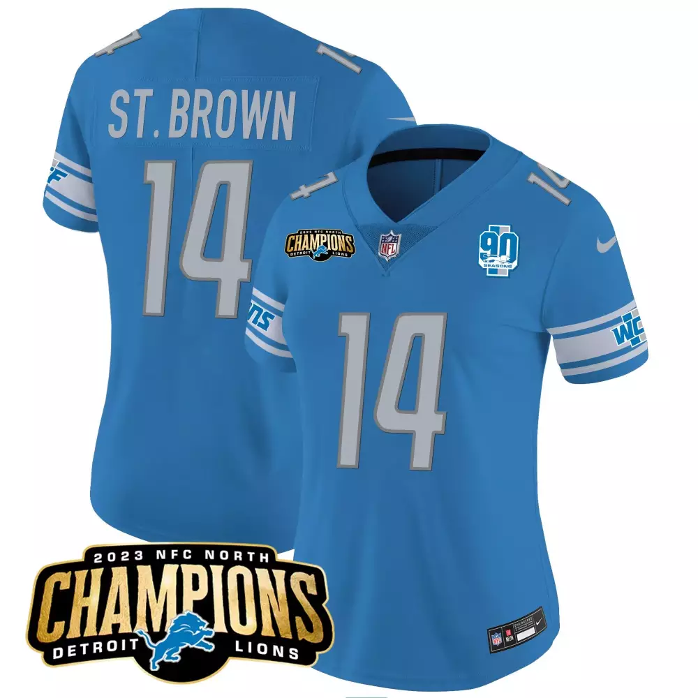 St. Brown Detroit Lions 2023 NFC North Champions Vapor Jersey V2 | Blue Stitched Fan Gear for Men, Women & Youth