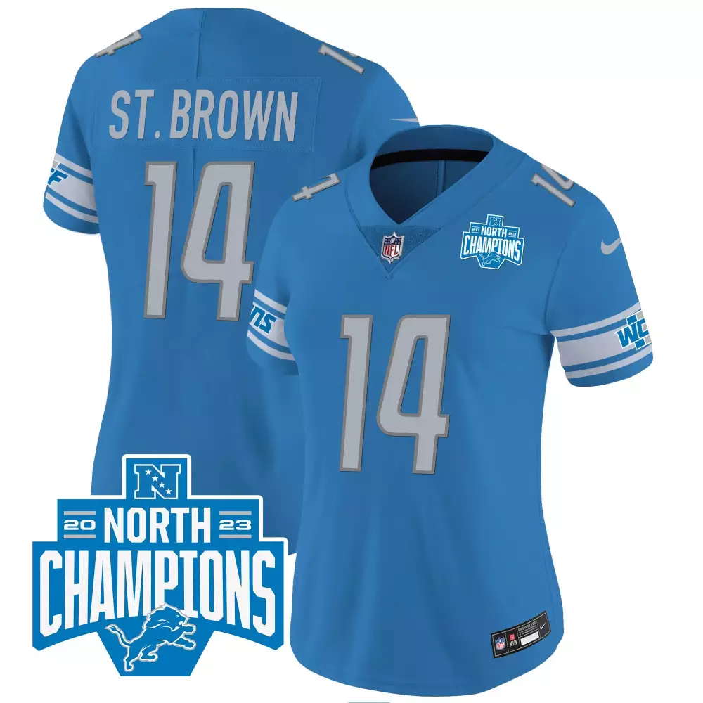 St. Brown Detroit Lions 2023 NFC North Division Champions Vapor Jersey | Blue Stitched Fan Gear for Men, Women & Youth