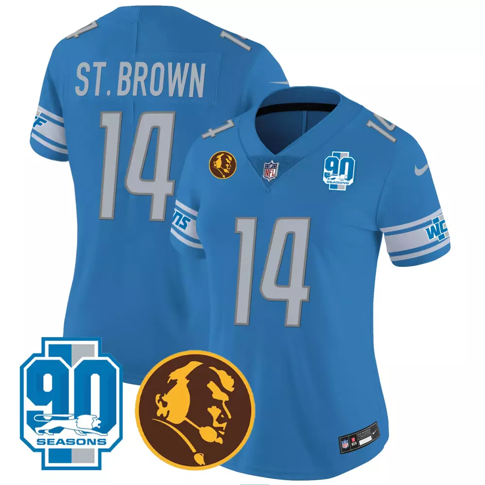 St. Brown Detroit Lions 90th John Madden Patch Jersey | Blue Stitched Fan Gear for Men, Women & Youth