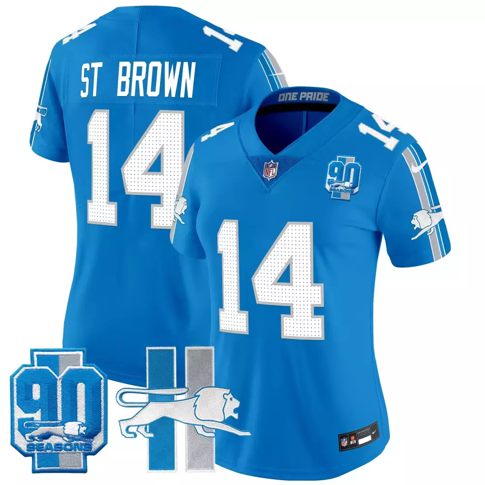 St. Brown Detroit Lions Throwback 90th Year Patch Vapor Limited Jersey | Blue Stitched Fan Gear for Men, Women & Youth