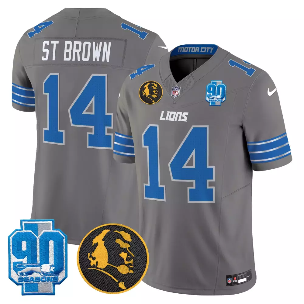 St. Brown Detroit Lions 2024 90th John Madden Patch Vapor Limited Jersey | Gray Stitched Fan Gear for Men, Women & Youth