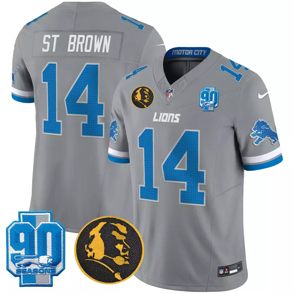 St. Brown Detroit Lions 2024 90th John Madden Patch Vapor Limited Jersey V2 | Gray Stitched Fan Gear for Men, Women & Youth