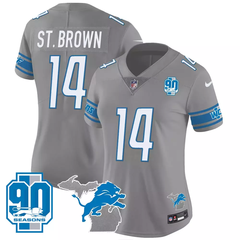 St. Brown Detroit Lions 90th Year Michigan Patch Vapor Jersey | Stitched Fan Gear for Women | Celebrate Team Spirit