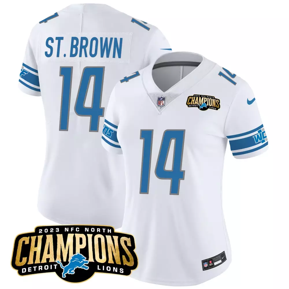 St. Brown Women's Detroit Lions 2023 NFC North Champions Patch Vapor Jersey | All Stitched Fan Gear | For Women & Youth