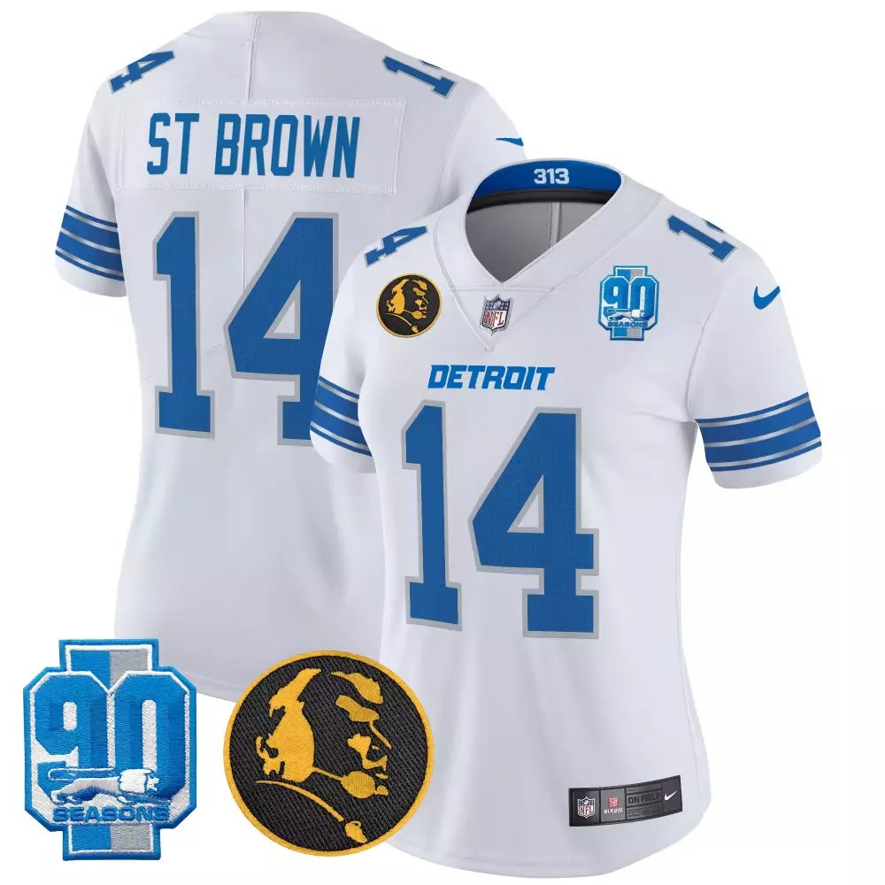 St. Brown Women's Detroit Lions 2024 90th John Madden Patch Vapor Limited Jersey | All Stitched Fan Gear | For Women & Youth
